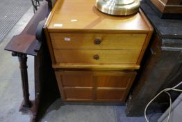 Two Parker Knoll teak units having drawers and cupboards, a pair of bar stools and a modern standing