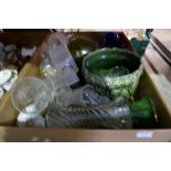 Four large boxes mixed china, glass and sundry including Wedgwood cabbage plates, crystal vases, dec