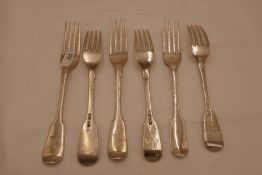 Six silver Georgian forks, hallmarked London 1836, Mary Chauner. 7.93ozt approx