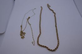 Collection of 9ct gold chains to include ropetwist example, AF, marked 375, 7.4g approx. Gold conten