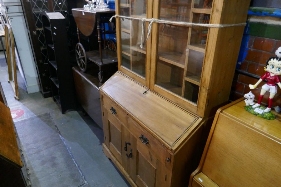 An old pine bureau bookcase having two drawers with cupboard below - Image 2 of 3