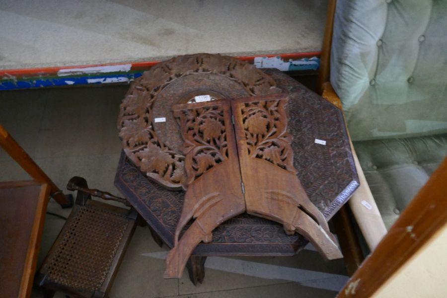 An octagonal carved carved table on folding table and one other - Image 6 of 7