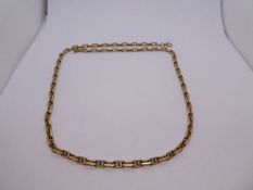 9ct yellow gold box design necklace 375, approx 22g, 52cm. Gold content value estimate given at the