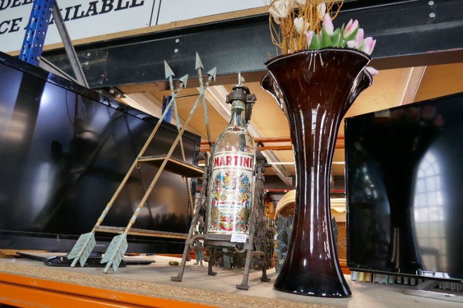 Large Martini bottle in wrought stand, scratch built shelves, large vase - Image 5 of 6