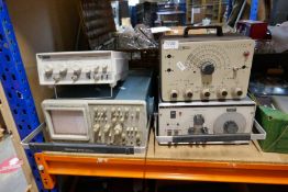 A selection of vintage scientific equipment, including a Tektronix Oscilloscope, etc