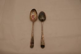 A pair of George III, London 1782 Hester Bateman silver serving spoons. Very nice. 3.54ozt approx