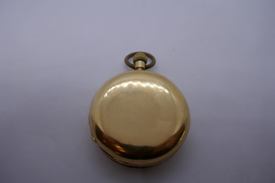 Antique JW Benson 18ct yellow gold pocket watch, with plated dust cover, winds and ticks, outer-case - Image 3 of 8