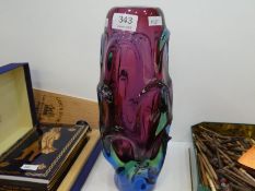 A large coloured glass vase, probably 1970's, 30.5cms