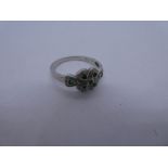 9ct white gold emerald and diamond Art Deco design ring, size U, 2.7g approx, in the form of a four