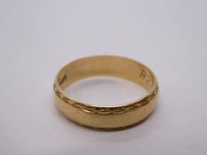 9ct yellow gold wedding band, 2g approx, marked 375, size L. Gold content value estimate given at th