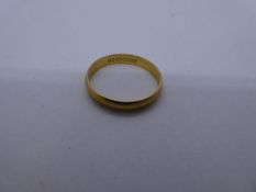 18ct yellow gold wedding band, marked 750, BBROS, 1.8g approx.  Gold content value estimate given at