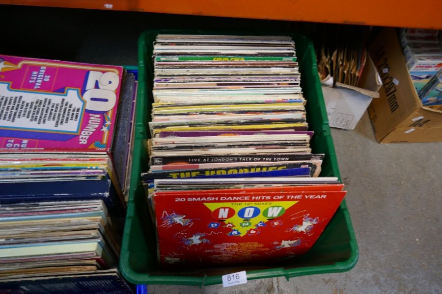 Four boxes of mixed vinyl LP records, to include various themes such as Dance, Soundtracks, Rock, et - Image 3 of 11