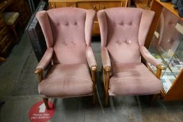 Two Parker Knoll style low armchairs, with open arims