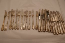 A set of twelve Austria - Vienna Silver handled small knives with a set of 12 matching silver 800 fo