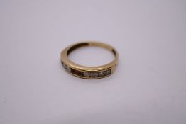 9ct yellow gold half eternity diamond ring, AF, 3 stones missing, marked 375, size O, 1.74g approx
