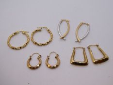 Four pairs of 9ct yellow gold earrings, to include two pairs of hoop earrings, all marked 375, 5g ap