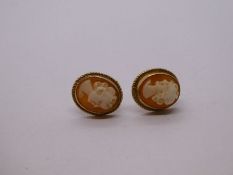 Pair of 9ct Cameo stud earrings, each marked 375, with butterfly backs