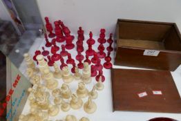 A 19th century, Ivory chess set in mahogany case