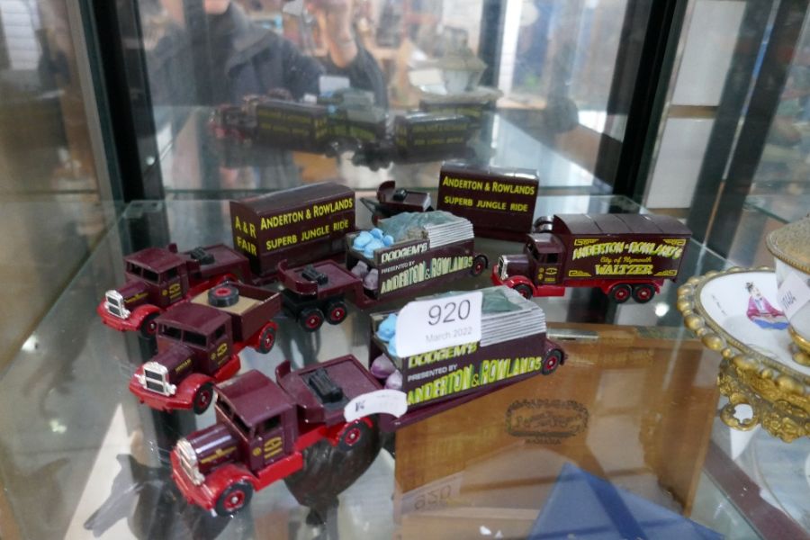 A selection of die cast lorries with painted livery of Anderton and Rowlands dodgems