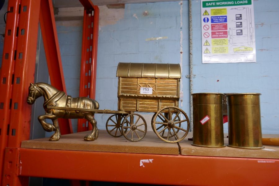 Brass horse and cart, trench art and vintage mincer - Image 2 of 4