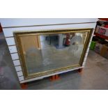 Large gilt framed bevelled wall mirror etched horse and carriage scene