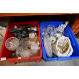 Two crates of mixed china and glassware including decanters, oriental china etc