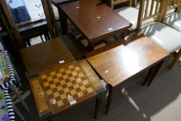 A teak tea trolley and other tables