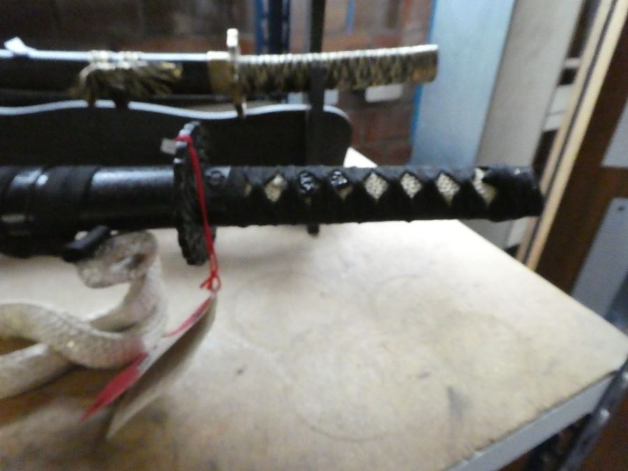 A reproduction Samurai sword on stand decorated snakes - Image 2 of 4