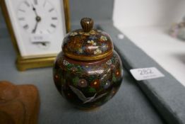 A Chinese Cloisonné Jar and cover having decorated Cranes and flowers, 9.5cm