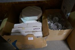 A quantity of collectors plates, glassware and a plate rack
