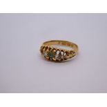 Antique emerald and diamond ring, 18ct yellow gold AF, one diamond missing, marked 18ct, Birmingham,