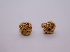 Pair of 9ct yellow gold knot design earrings, marked 375, 1.7g approx