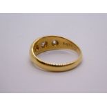 Antique 18ct yellow gold gypsy ring inset three diamonds, the largest approx 0.10 carat, size P, 4.5