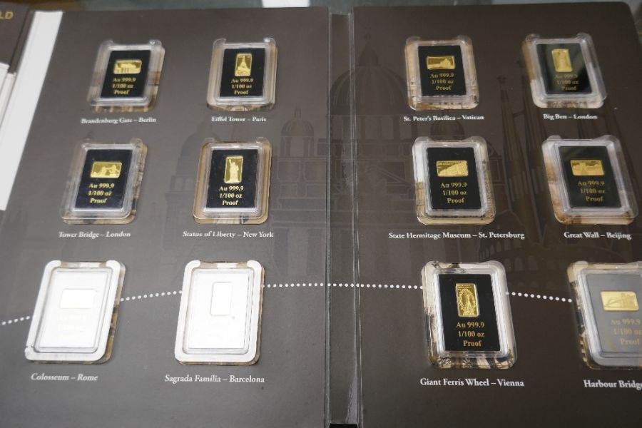 Twelve gold ingots to commemorate landmarks of the World, each 0.31 grams