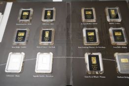 Twelve gold ingots to commemorate landmarks of the World, each 0.31 grams