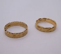 Two 9ct yellow gold wedding bands, size N & O, both marked 375, 6.4g approx