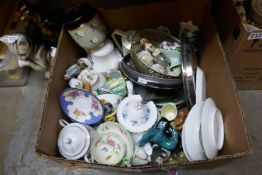 Two boxes of good quality china to include Poole pottery, Royal Albert, Continental figures, large G