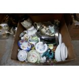 Two boxes of good quality china to include Poole pottery, Royal Albert, Continental figures, large G