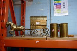 Brass horse and cart, trench art and vintage mincer