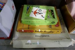 Subbuteo, various boxed teams, a table Rugby, a table Cricket and a Continental display edition