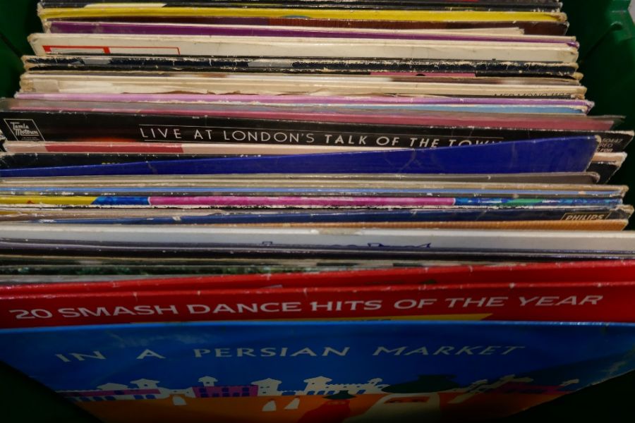 Four boxes of mixed vinyl LP records, to include various themes such as Dance, Soundtracks, Rock, et - Image 9 of 11