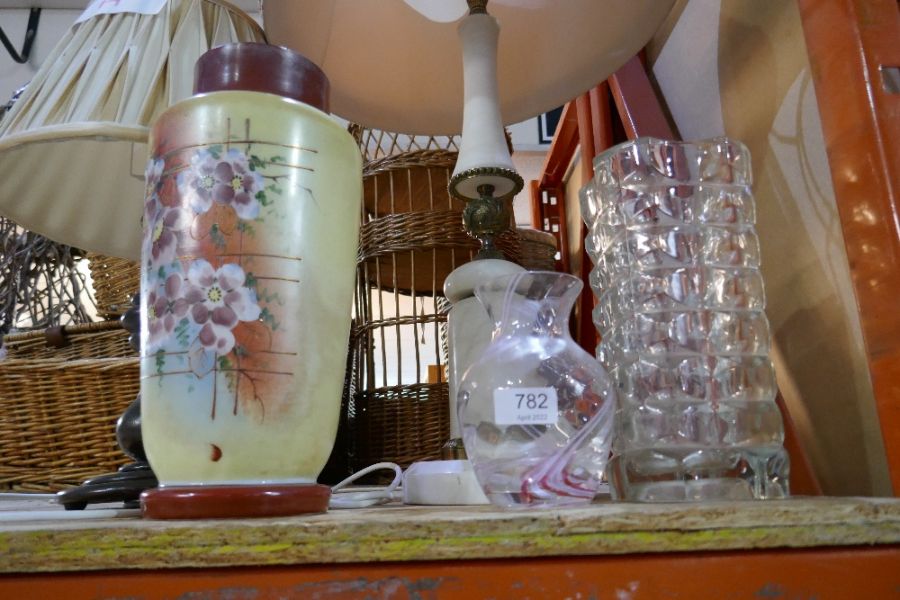 Two decorative table lamps, two glass vases and hand painted glass example - Image 3 of 3