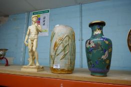 Large cloisonné vase, large Denby vase decorated with wheat and birds, classical resin figure of mal