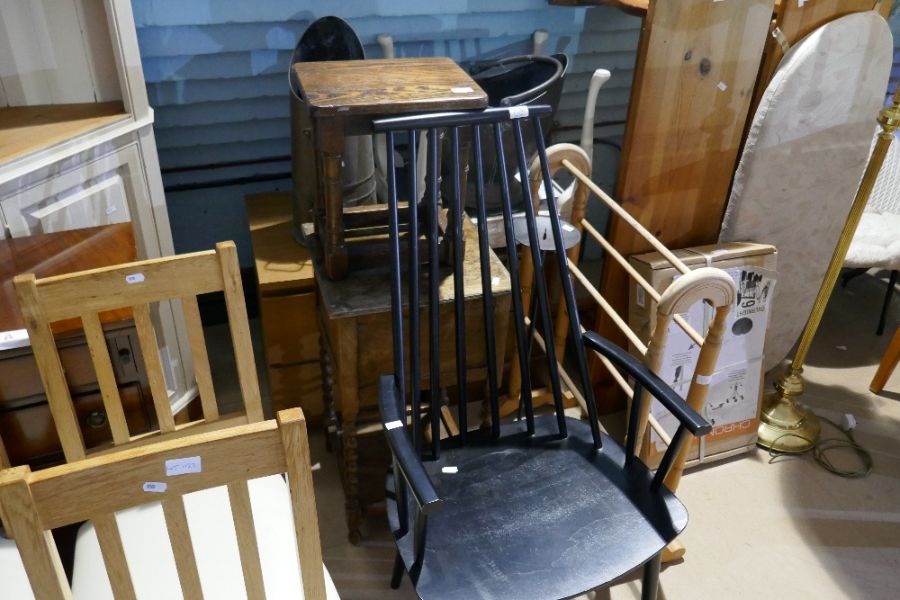 A sundry lot to include bedside chests, a stickback armchair and a pine towel airer - Image 2 of 2