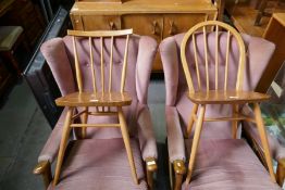 Two Ercol stickback chairs