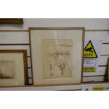 A pencil signed etching of mother and daughter by Joan Purcell and one other etching by Lola Spaffor