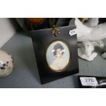 Two miniature portraits of Ladies and one other of bearded man reading book