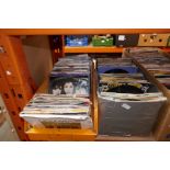 Four boxes and case of various Vinyl 45 rpm singles including UB40, Cliff Richard, David Essex etc