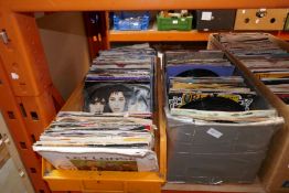 Four boxes and case of various Vinyl 45 rpm singles including UB40, Cliff Richard, David Essex etc