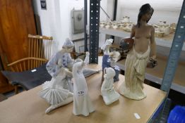 Lladro; a Gres figure of semi nude woman, three other figures and a Copenhagen Oriental style figure